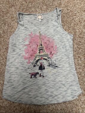 Girls' Gray Eiffel Tower Graphic Tank Top with Pink Accents